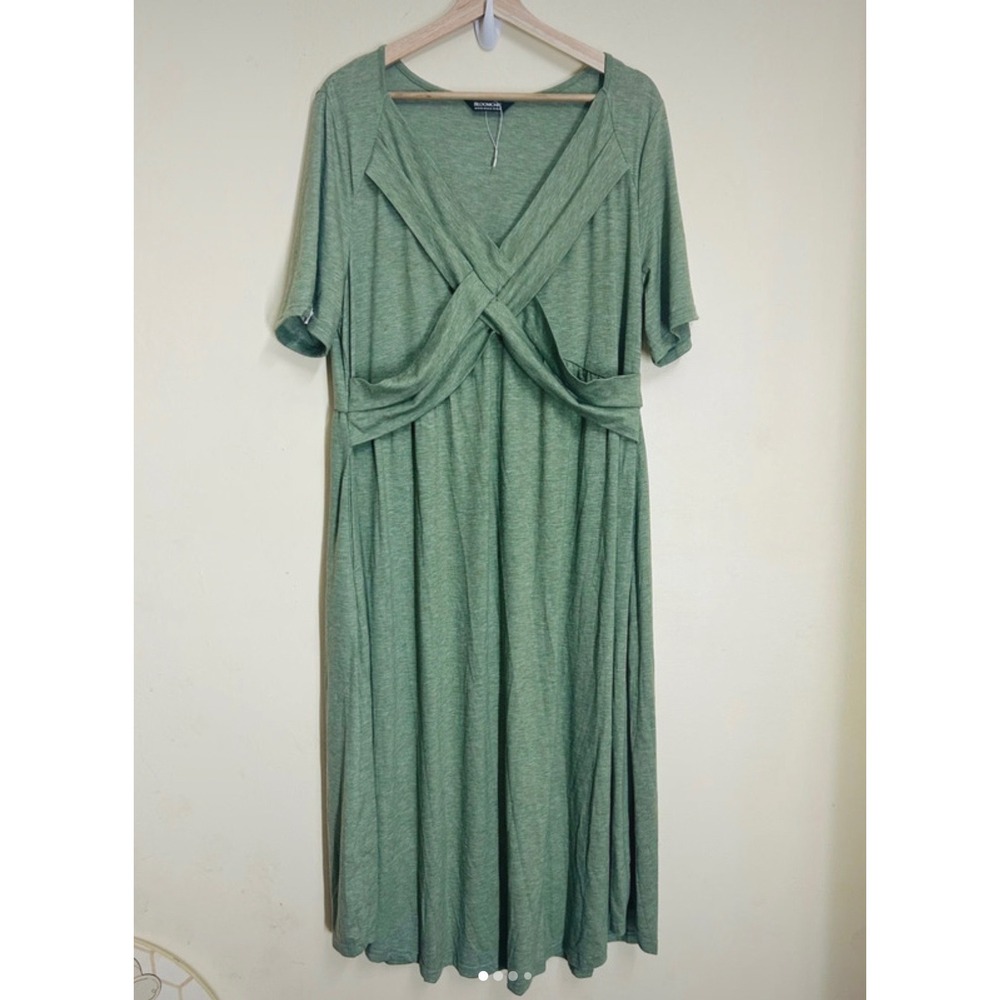 BloomChic Dress Womens 18-20 Green Criss-Cross‎ Short Sleeve Heathered Jersey